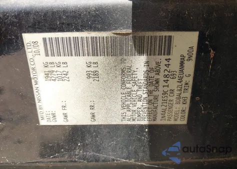 2009 Nissan Altima 2.5 S from USA, damaged, VIN 1N4AL21E59C148244